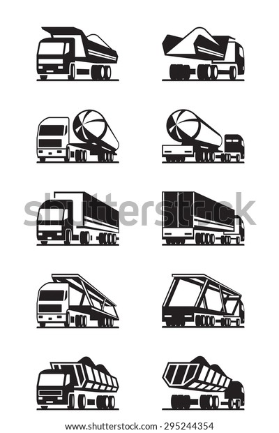 Different types of trucks with trailers -\
vector illustration