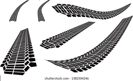 Different types of tyre marks or tracks could be car or motorcycle or motorbike
