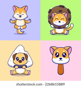 Different types of vector cartoon animals for stickers. Vector illustration of funny cartoons of different animals breeds in trendy flat style.