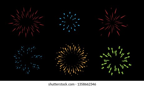 different types of vector color fireworks on black background can be use for celebration, party, and new year event