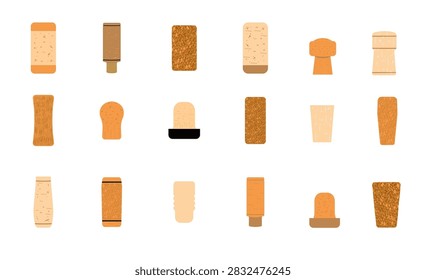 Different types of vector cork stoppers. Wine corks set