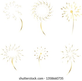 different types of vector gold fireworks on white background can be use for celebration, party, and new year event