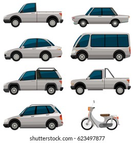 Diferentes tipos de vehículos en la ilustración de color blanco