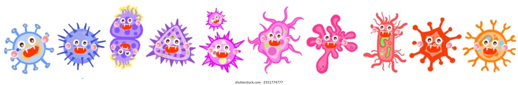 Diferentes tipos de virus y bacterias establecen cartel de colección para la educación de la salud, bacterias patógenas, virus y microbios, causantes de enfermedades, gérmenes de color, tipo de bacteria, infección por microorganismos