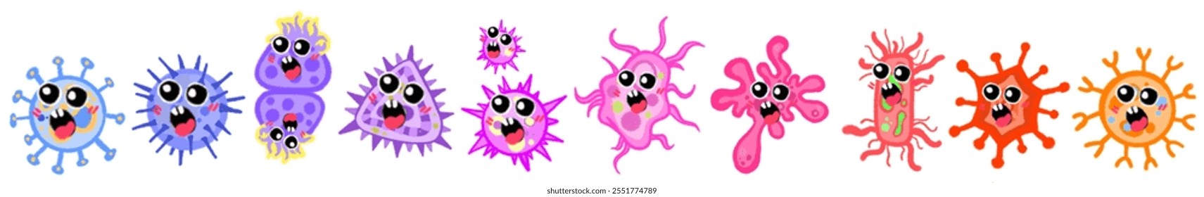 Diferentes tipos de virus y bacterias establecen cartel de colección para la educación de la salud, bacterias patógenas, virus y microbios, causantes de enfermedades, gérmenes de color, tipo de bacteria, infección por microorganismos