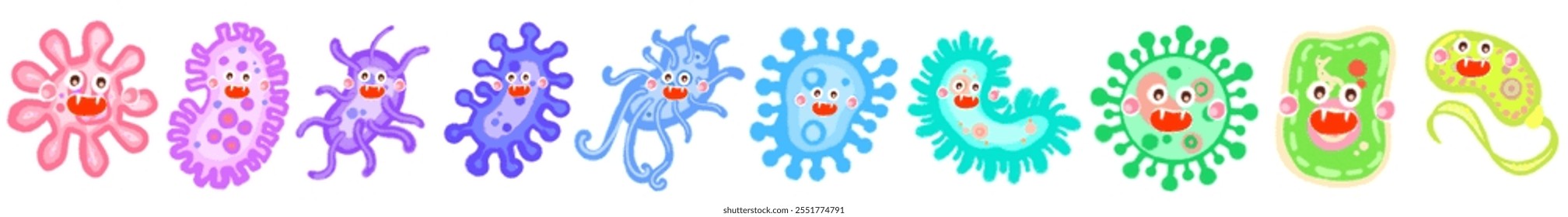 Diferentes tipos de virus y bacterias establecen cartel de colección para la educación de la salud, bacterias patógenas, virus y microbios, causantes de enfermedades, gérmenes de color, tipo de bacteria, infección por microorganismos