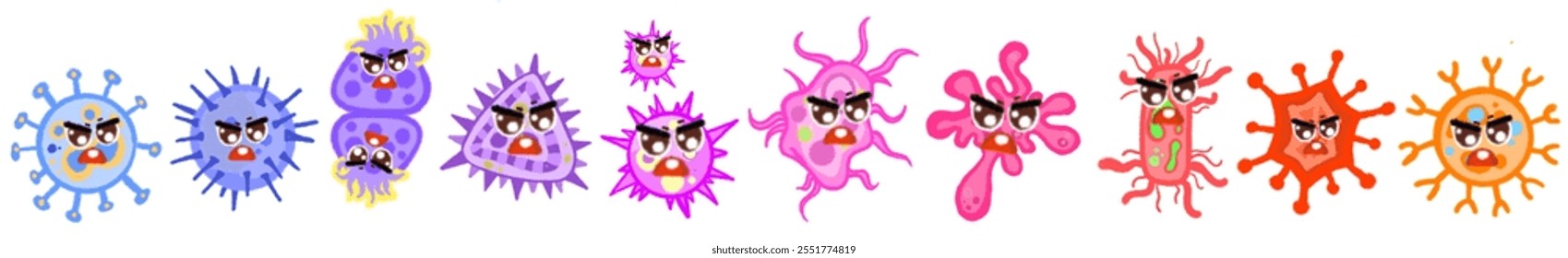 Diferentes tipos de virus y bacterias establecen cartel de colección para la educación de la salud, bacterias patógenas, virus y microbios, causantes de enfermedades, gérmenes de color, tipo de bacteria, infección por microorganismos