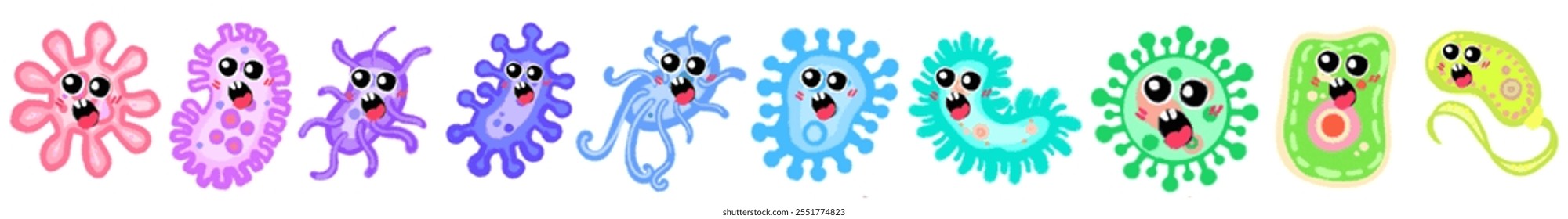 Diferentes tipos de virus y bacterias establecen cartel de colección para la educación de la salud, bacterias patógenas, virus y microbios, causantes de enfermedades, gérmenes de color, tipo de bacteria, infección por microorganismos