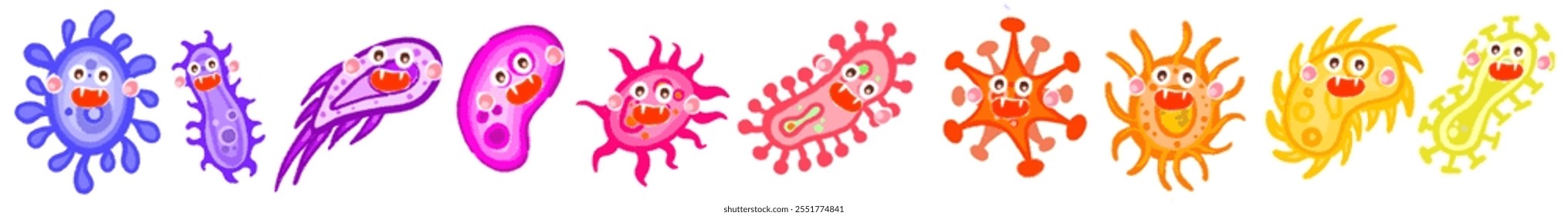 Diferentes tipos de virus y bacterias establecen cartel de colección para la educación de la salud, bacterias patógenas, virus y microbios, causantes de enfermedades, gérmenes de color, tipo de bacteria, infección por microorganismos