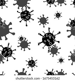 Different types of viruses. Bacteria biology organisms seamless pattern. Infectious diseases. Bacteriological microorganism of medical genetics. Flat vector illustration. Vector seamless pattern.