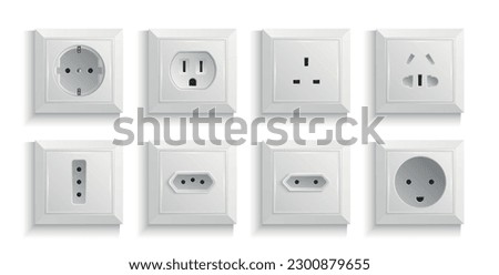 Different types of wall power sockets for one connector realistic white set isolated vector illustration