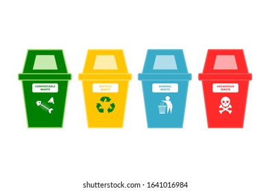 Different types of waste bins in daily life. Environmental protection.