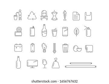 Different types of waste icon on white background.