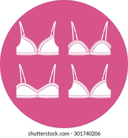 Different types of white bras on every day. Vector