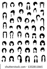 
Different types of wigs. Black and white