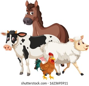 Different types of wild animals on white background illustration