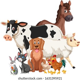 Different types of wild animals on white background illustration