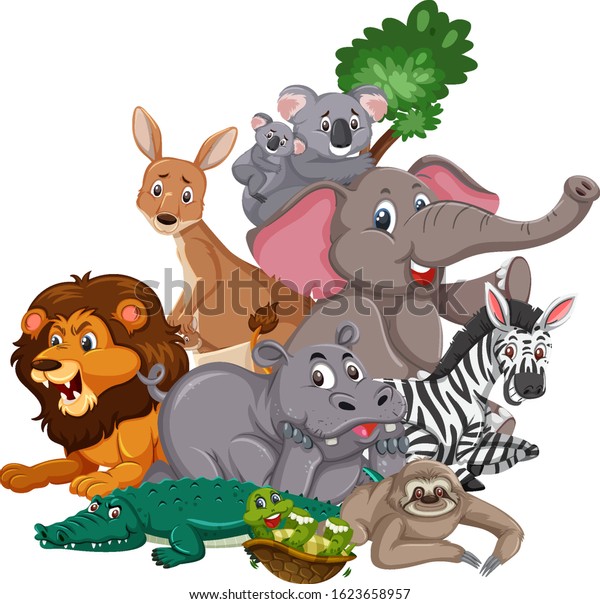 Different Types Wild Animals On White Stock Vector (Royalty Free ...