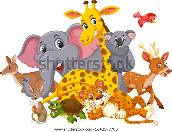 Different Types Wild Animals On White Stock Vector (Royalty Free ...