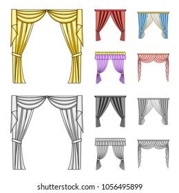 Different types of window curtains.Curtains set collection icons in cartoon,monochrome style vector symbol stock illustration web.