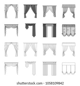 Different types of window curtains.Curtains set collection icons in outline,monochrome style vector symbol stock illustration web.