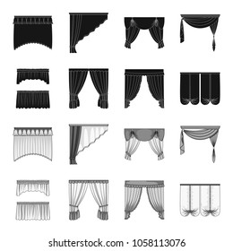 Different types of window curtains.Curtains set collection icons in black,monochrome style vector symbol stock illustration web.