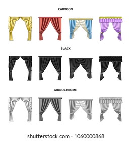 Different types of window curtains.Curtains set collection icons in cartoon,black,monochrome style vector symbol stock illustration web.