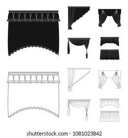 Different types of window curtains.Curtains set collection icons in black,outline style vector symbol stock illustration web.
