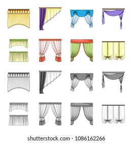 Different types of window curtains.Curtains set collection icons in cartoon,monochrome style vector symbol stock illustration web.