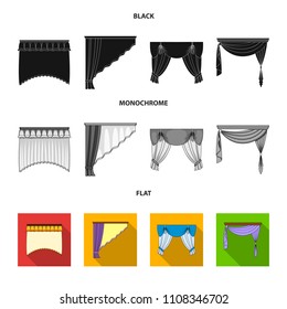 Different types of window curtains.Curtains set collection icons in black, flat, monochrome style vector symbol stock illustration web.