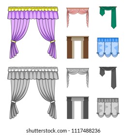 Different types of window curtains.Curtains set collection icons in cartoon,monochrome style vector symbol stock illustration web.