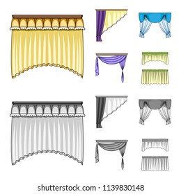 Different types of window curtains.Curtains set collection icons in cartoon,monochrome style vector symbol stock illustration web.