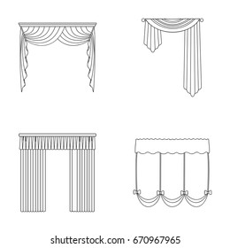 Different types of window curtains.Curtains set collection icons in outline style vector symbol stock illustration web.