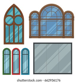 Different types of windows, flat style frames