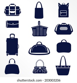 Different types of women's bags / Solid fill icons 