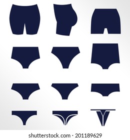 Different types of women's pants and shorts / Solid fill icons