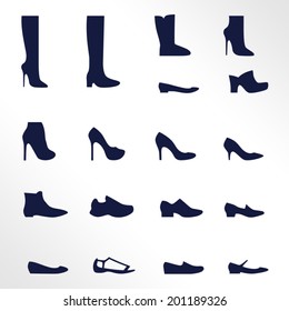 Different types of women's shoes / Solid fill icons 