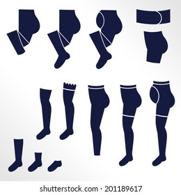 Different types of women's socks, tights and stockings / Solid fill icons 
