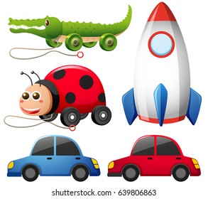 Different typs of colorful toys illustration