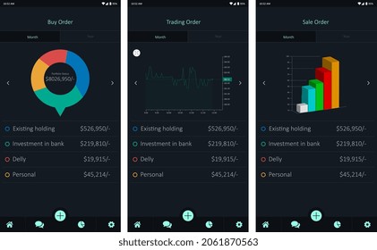 Different UI, UX, Flat web icons for mobile apps, responsive website including. Web design and mobile template. Fitness app interface design black design. Vector Illustration