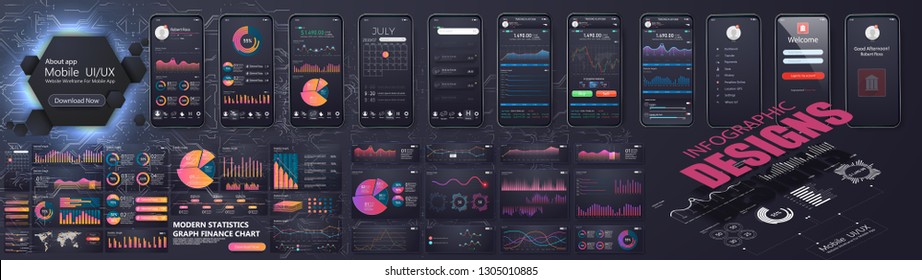Different UI  UX  GUI mobile screens modern infographic  Diagram template   chart graph  Flat web icons for mobile apps  responsive website including  Web design   mobile template  Stock vector
