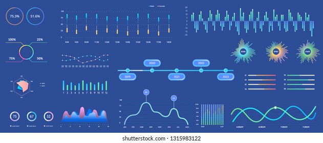 Different UI, UX, GUI screens fitness app and flat web icons for mobile apps, responsive website including. Web design and mobile template. Fitness Dashboard - stock vector