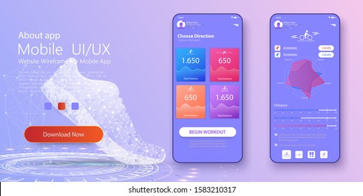 Different UI, UX, GUI screens fitness app and flat web icons for mobile apps, responsive website including. Web design and mobile template. Fitness interface design for mobile application. Vector