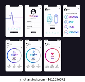 Different UI, UX, GUI screens fitness app and flat web icons for mobile apps, responsive website including. Web design and mobile template. Fitness Dashboard - stock vector