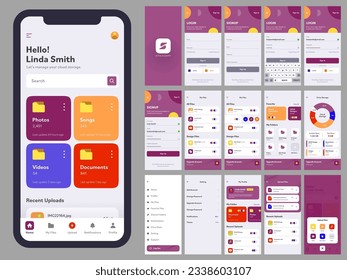 Different UI, UX, GUI Screens for Mobile App and Responsive Website Including Sign in, Sign up, Create Account, All Files, Profile, Drive Storage and Setting.