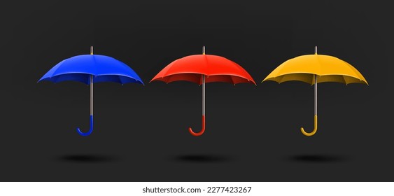 Colección de iconos de paraguas diferentes. 3.ᵉʳ vector aislado sobre fondo negro