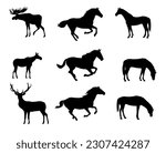 Different ungulates set. Picture silhouette black isolated on white background. Vector