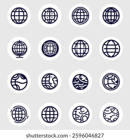 different unique abstract modern elegant outline style creative stylish pattern ui design web design graphic globe planet earth global icons set mega pack line art icons outline style 