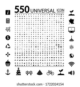 Different universal icons. Basic icons of finance, ecology, nature, sales, technology