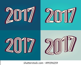 Different variant 2017 number in 3D text effect style. Vector illustration element for your retro vintage design